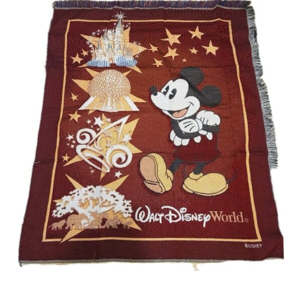 VTG WALT DISNEY WORLD MICKEY MOUSE KNITTED THROW BLANKET - Picture 1 of 9